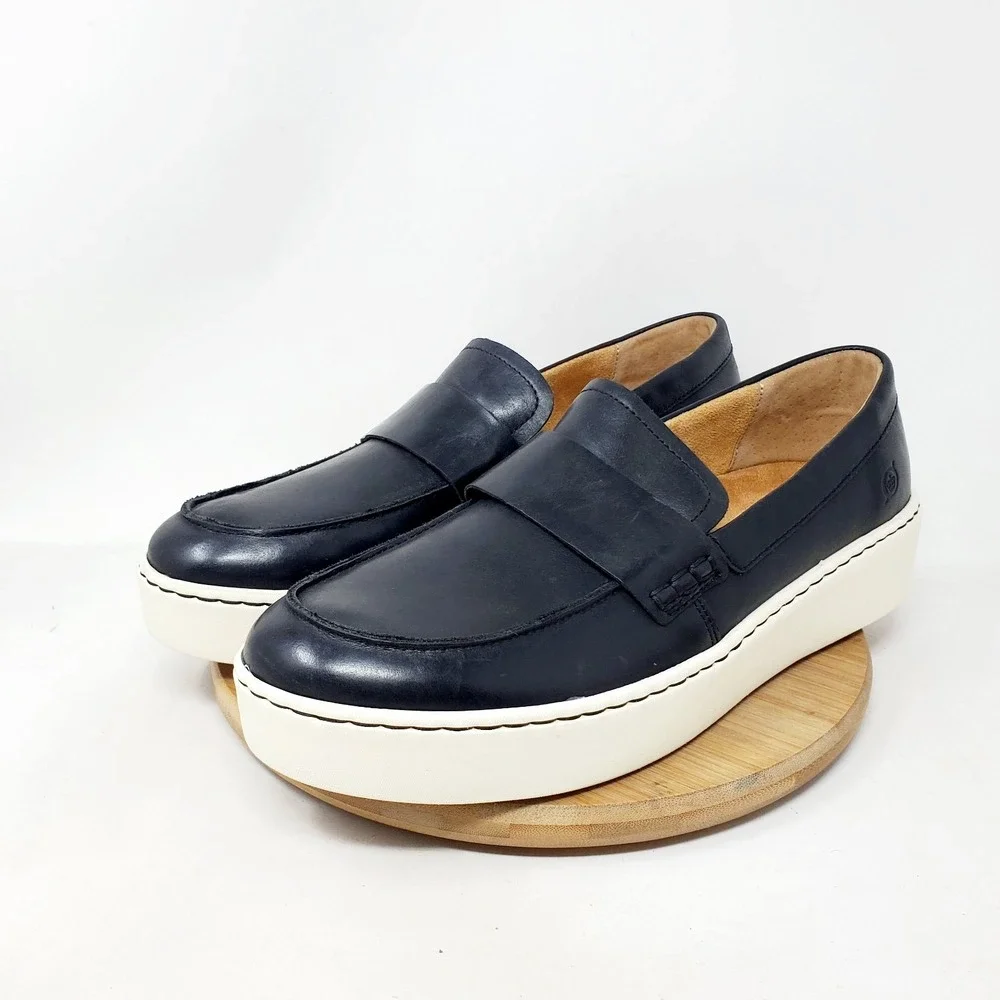 Born Shoes Womens 11 Marlie Black Leather Platform Slip On Dress Loafer